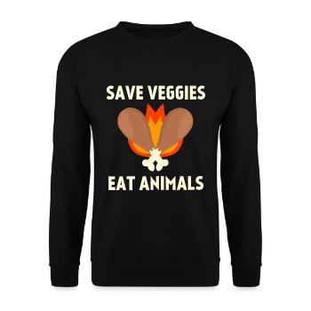 Save veggies Eat animals, Vegan slogan parody - Unisex Sweatshirt - black - Front - Alina (178cm) & Michal (187cm)