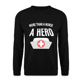 Plus qu’une infirmière, un héros : citation infirmière - Sweat-shirt Unisexe - noir - Devant - Alina (178cm) & Michal (187cm)