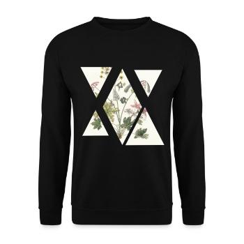 Abstrakte vintage Blumen - Unisex Pullover - Schwarz - Vorne - Alina (178cm) & Michal (187cm)