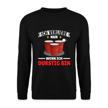 Bierpong saufen Spruch Ausrede lustig durstig Bier - Unisex Pullover - Schwarz - Vorne - Alina (178cm) & Michal (187cm)