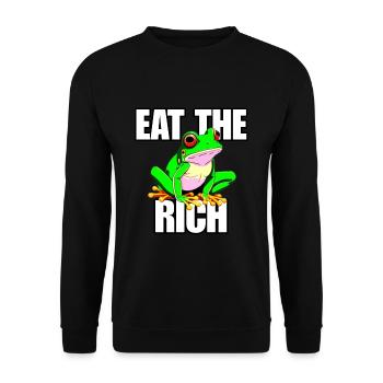 Iss das reichhaltige, lustige Froschdesign, Meme-Humor - Unisex Pullover - Schwarz - Vorne - Alina (178cm) & Michal (187cm)