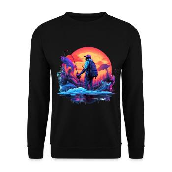 Angler Sunset Neon Style - Unisex Sweatshirt - black - Front - Alina (178cm) & Michal (187cm)