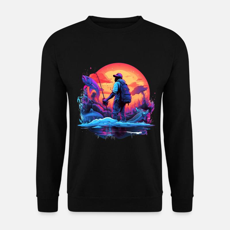 Angler Sunset Neon Stil - Unisex Pullover - Schwarz
