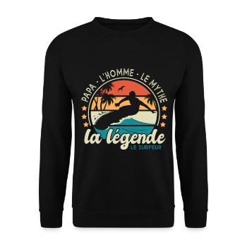 papa l'homme mythe surfeur la légende papa surf - Sweat-shirt Unisexe - noir - Devant - Alina (178cm) & Michal (187cm)