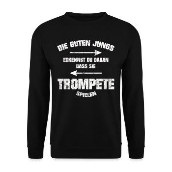 TROMPETE DIE GUTEN JUNGS GRUNGE SHIRT - Unisex Pullover - Schwarz - Vorne - Alina (178cm) & Michal (187cm)