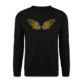 Flauschige goldene Engelsflügel - Unisex Pullover - Schwarz - Vorne - Alina (178cm) & Michal (187cm)