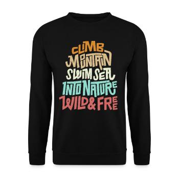 Climb Mountain Swim Sea Nature Wild Free Graphic - Unisex Sweatshirt - black - Front - Alina (178cm) & Michal (187cm)