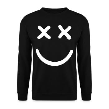 Dead Smiley Crossed Eyed Smiley - Unisex Pullover - Schwarz - Vorne - Alina (178cm) & Michal (187cm)