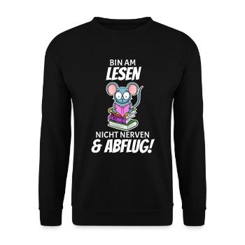 Lesen Buch Bücher Leser Geschenk - Unisex Pullover - Schwarz - Vorne - Alina (178cm) & Michal (187cm)