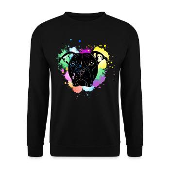 Pitbull Terrier mit Splash - Unisex Pullover - Schwarz - Vorne - Alina (178cm) & Michal (187cm)