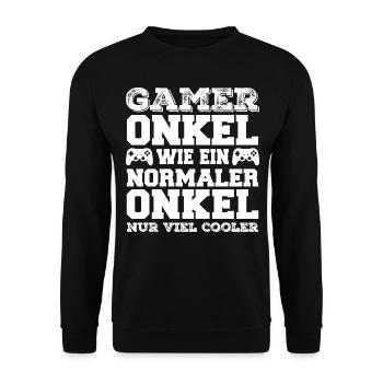 Der Coole Gaming Onkel Gamer Zocker Geschenk - Unisex Pullover - Schwarz - Vorne - Alina (178cm) & Michal (187cm)