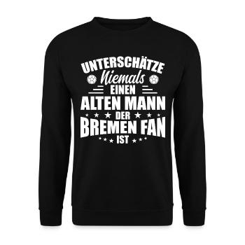 Old Man - Bremen Fan - Retro Vintage Football - Unisex Sweatshirt - black - Front - Alina (178cm) & Michal (187cm)