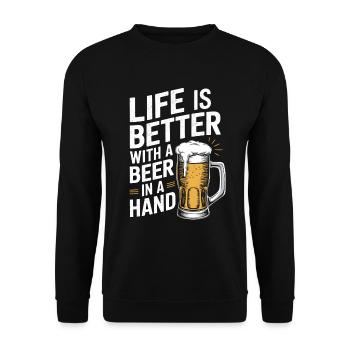 life is better with a beer in a hand - Unisex Sweatshirt - black - Front - Alina (178cm) & Michal (187cm)