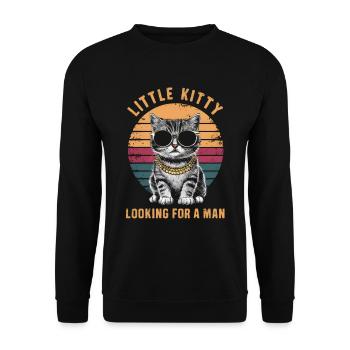 Kleine Mieze auf der Suche nach einem Mann - Unisex Pullover - Schwarz - Vorne - Alina (178cm) & Michal (187cm)