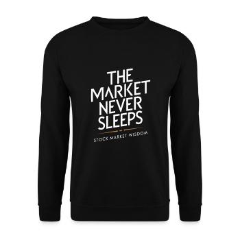 Börsenweisheit: Der Markt schläft nie - Unisex Pullover - Schwarz - Vorne - Alina (178cm) & Michal (187cm)