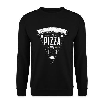 In Pizza vertrauen wir - Unisex Pullover - Schwarz - Vorne - Alina (178cm) & Michal (187cm)