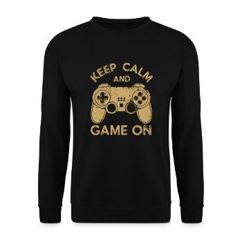 Bleiben Sie ruhig und spielen Sie auf dem Gamecontroller - Unisex Pullover - Schwarz - Vorne - Alina (178cm) & Michal (187cm)