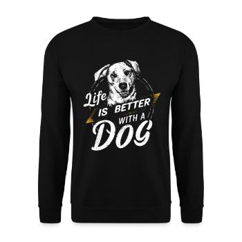 La vie est meilleure avec un chien / Amoureux des chiens - Sweat-shirt Unisexe - noir - Devant - Alina (178cm) & Michal (187cm)