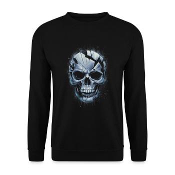 Zerbrochener unheimlicher Schädel - Unisex Pullover - Schwarz - Vorne - Alina (178cm) & Michal (187cm)