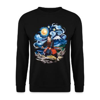 starry night ronin mount fuji japanese - Unisex Sweatshirt - black - Front - Alina (178cm) & Michal (187cm)