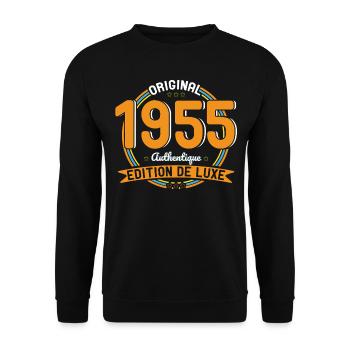 Anniversaire 70 ans - Original 1955 Authentique - Sweat-shirt Unisexe - noir - Devant - Alina (178cm) & Michal (187cm)