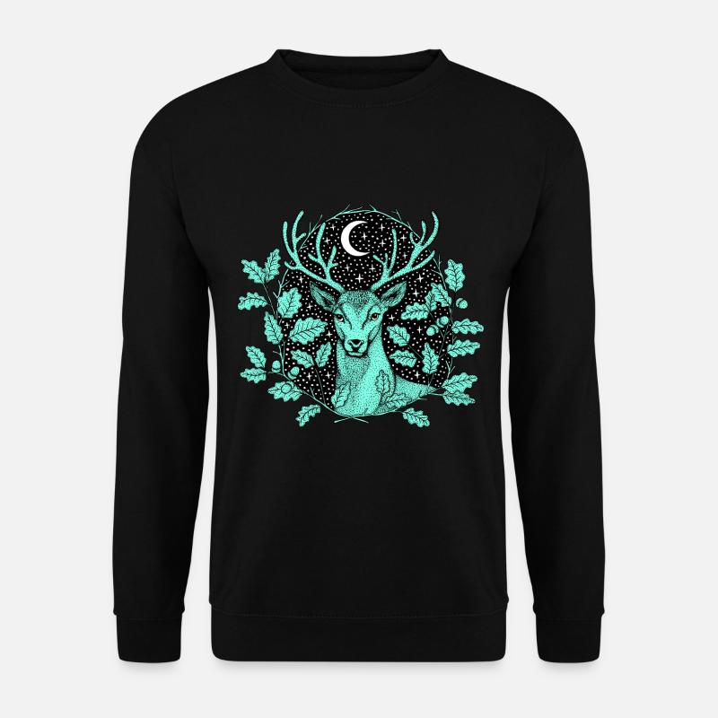 Hirsch im Wald mit Mond und Sternen by Nikki-Luka - Unisex Pullover - Schwarz