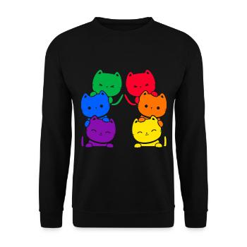 Bunte Katzen LGBT Kawaii Kätzchen - Unisex Pullover - Schwarz - Vorne - Alina (178cm) & Michal (187cm)