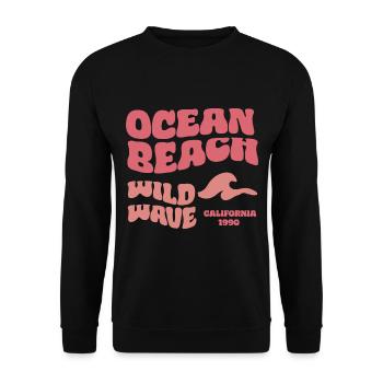Ocean Beach - Retro Schrift Strand Welle Meer - Unisex Pullover - Schwarz - Vorne - Alina (178cm) & Michal (187cm)