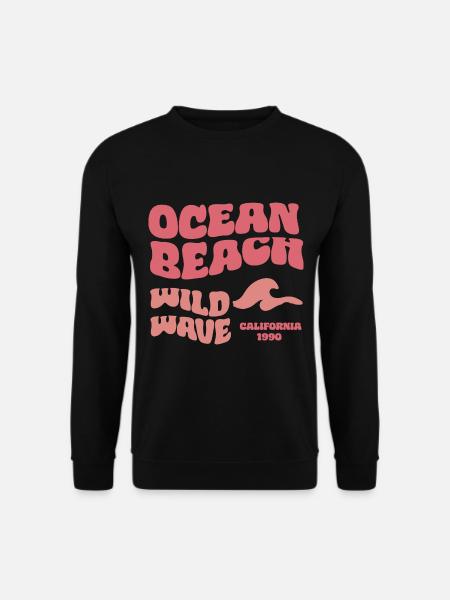 Ocean Beach - Retro Schrift Strand Welle Meer - Unisex Pullover - Schwarz