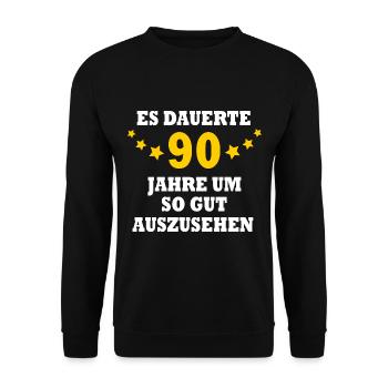 90 Jahre Frauen Männer 90. Geburtstag Geschenk - Unisex Pullover - Schwarz - Vorne - Alina (178cm) & Michal (187cm)