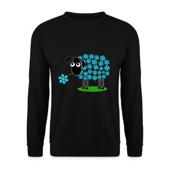 Schaf mit türkisen Blumen statt Wolle - Geschenk - Unisex Pullover - Schwarz - Vorne - Alina (178cm) & Michal (187cm)