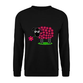 Sheep with flowers bright red instead of wool - gift - Unisex Sweatshirt - black - Front - Alina (178cm) & Michal (187cm)