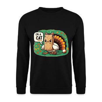 Truthahn Verkleidung, Katze Überraschung - Unisex Pullover - Schwarz - Vorne - Alina (178cm) & Michal (187cm)