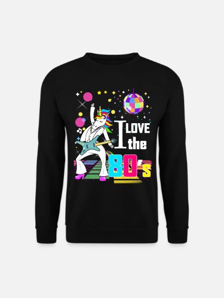 Unicorn Disco Gitarre I Love the 80s - Unisex Pullover - Schwarz