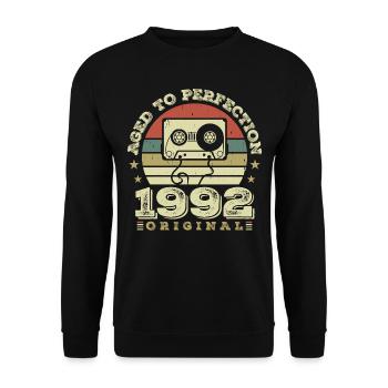 Original Vintage Jubiläumsgeschenkidee 1992 - Unisex Pullover - Schwarz - Vorne - Alina (178cm) & Michal (187cm)
