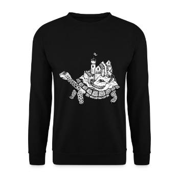 Schildkröte mit Burg by Nikki-Luka - Unisex Pullover - Schwarz - Vorne - Alina (178cm) & Michal (187cm)