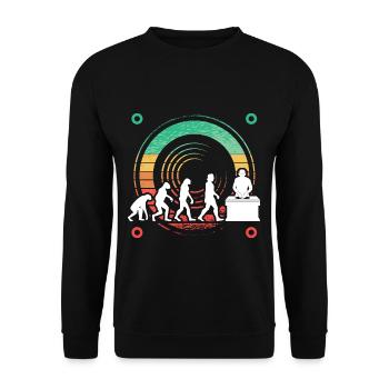 Evolution de l’homme DJ Techno Vinyle Rétro Vintage - Sweat-shirt Unisexe - noir - Devant - Alina (178cm) & Michal (187cm)