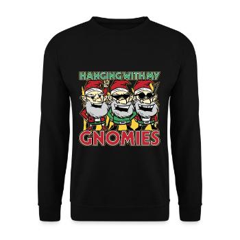 Hanging With My Gnomies Three Friends Gnomes - Unisex Pullover - Schwarz - Vorne - Alina (178cm) & Michal (187cm)