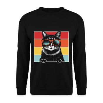 Cat Coolest Pet On Earth Retro Sunglasses Funny - Unisex Sweatshirt - black - Front - Alina (178cm) & Michal (187cm)