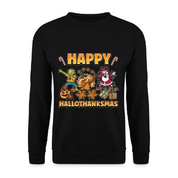 Hallothanksmas Halloween Christmas Thanksgiving - Unisex Sweatshirt - black - Front - Alina (178cm) & Michal (187cm)