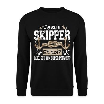Skipper Super Pouvoir Mer Marin Capitaine Bateau - Sweat-shirt Unisexe - noir - Devant - Alina (178cm) & Michal (187cm)