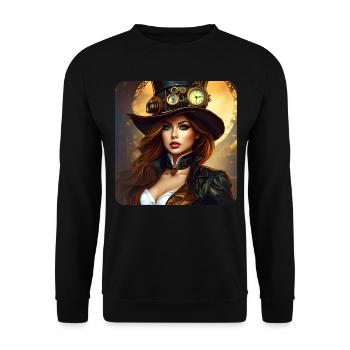 Cooles Steampunk Girl - Unisex Pullover - Schwarz - Vorne - Alina (178cm) & Michal (187cm)