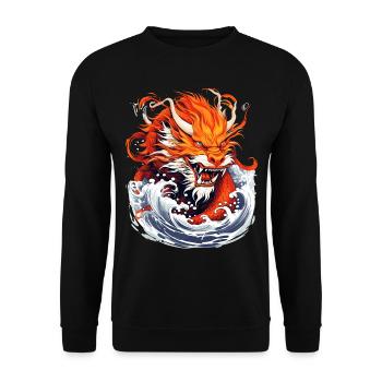Année du Dragon 2024 Dragonfire - Sweat-shirt Unisexe - noir - Devant - Alina (178cm) & Michal (187cm)