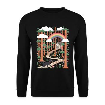 Cottagecore Rainbow House in the Woods with Cat - Unisex Sweatshirt - black - Front - Alina (178cm) & Michal (187cm)