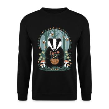 Cottagecore Badger With Flowers In The Woods - Unisex Sweatshirt - black - Front - Alina (178cm) & Michal (187cm)