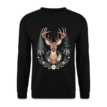 Cottagecore elegance with deer and floral wreath - Unisex Sweatshirt - black - Front - Alina (178cm) & Michal (187cm)