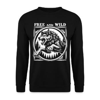 Loup vintage dans le saut – T-shirt libre et sauvage - Sweat-shirt Unisexe - noir - Devant - Alina (178cm) & Michal (187cm)