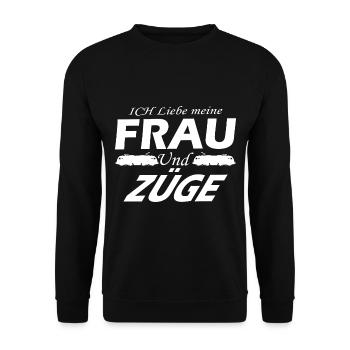Eisenbahn Rentner - Liebe frau Ehefrau Züge Spruch - Unisex Pullover - Schwarz - Vorne - Alina (178cm) & Michal (187cm)