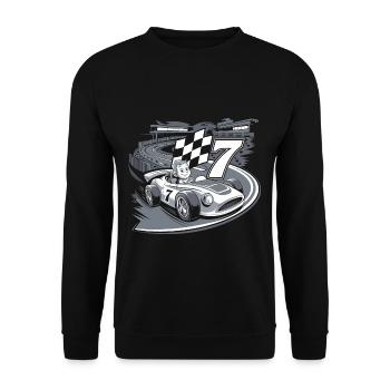 Thème de la voiture de course du 7e anniversaire pour les garçons - Sweat-shirt Unisexe - noir - Devant - Alina (178cm) & Michal (187cm)