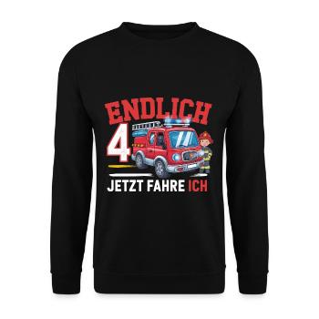 Endlich 4 Jetzt Fahre Ich Feuerwehr - Unisex Pullover - Schwarz - Vorne - Alina (178cm) & Michal (187cm)